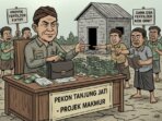 Ilustrasi Kepala Desa yang melakukan markup pembangunan untuk memperkaya diri.